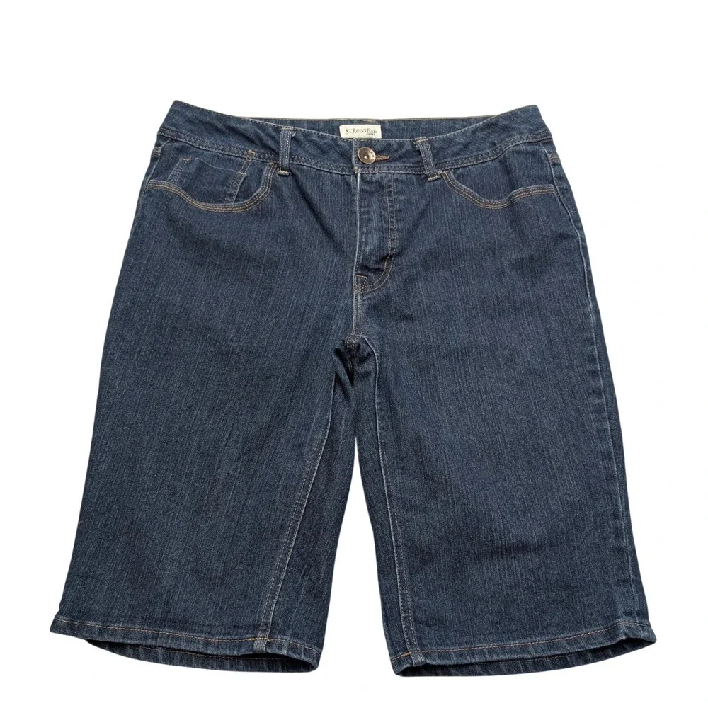 St. Johns Bay Denim Bermuda Shorts Womens 12 Dark Wash Stretch Mid Rise Casual